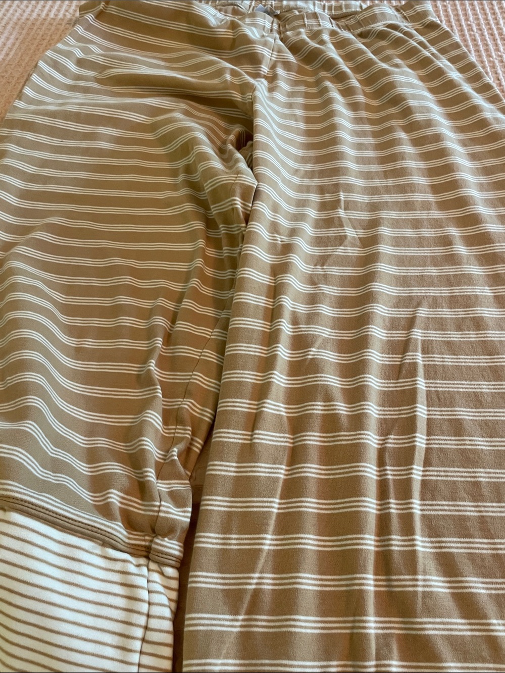 Women's Tan Striped Pajama Set with Contrast Pocket - Picture 7 of 7